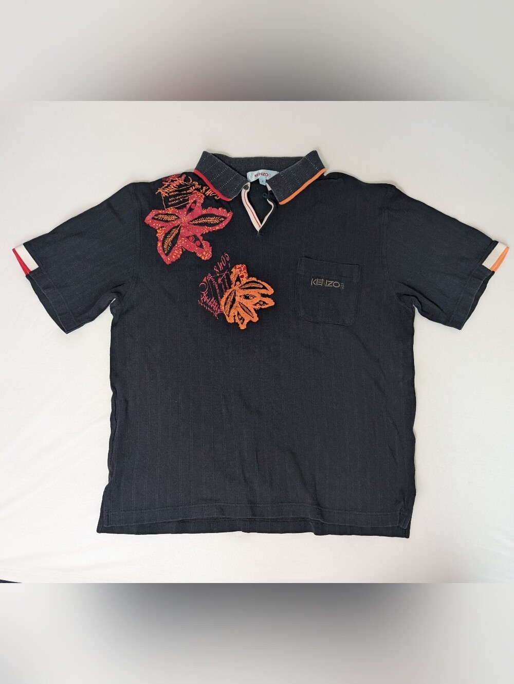 Vintage Black Kenzo Golf Polo with Flower Print